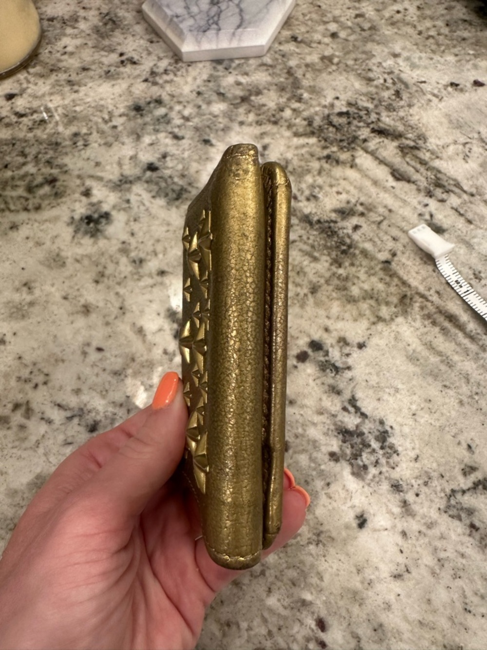 Jimmy Choo Metallic Gold Star Accent Compact Wallet - Picture 8 of 12